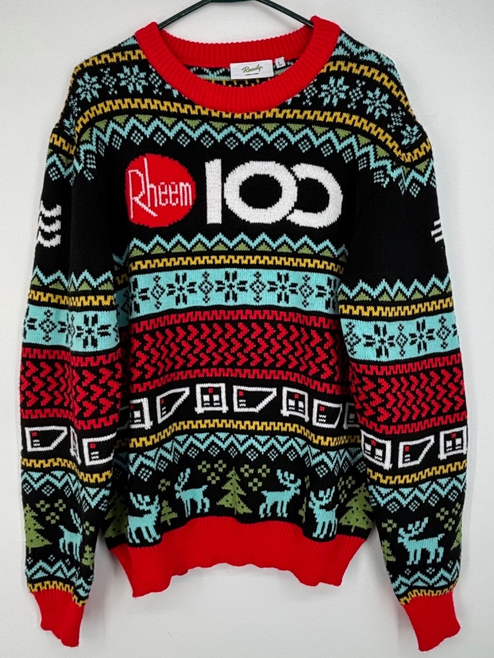 Roody Rheem 100th Anniversary Mens Large Ugly Christmas Sweater Multi Color LS